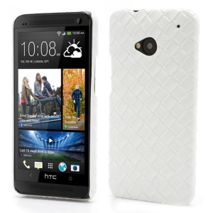 Woven Pattern Leather Skin Hard Plastic Case Accessories for HTC One M7 801e - White