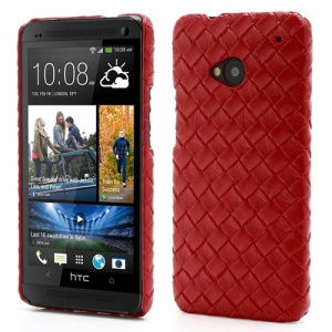 Woven Pattern Leather Skin Hard Plastic Case Accessories for HTC One M7 801e - Red