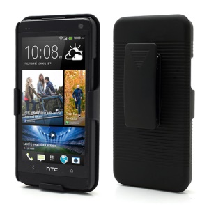Black Rubberized Slide Plastic Holster Case with Swivel Belt Clip Stand for HTC One M7 801e