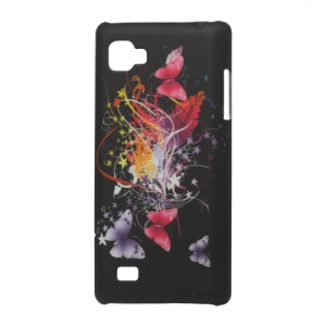 Black Ground Butterflies Flowers Rubberized Hard Case for LG Optimus 4X HD P880