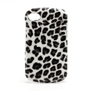 Leopard Leather Coated Plastic Case Cover for BlackBerry Q10 - Grey / White