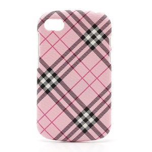 Plaid Leather Skin Plastic Case Cover for BlackBerry Q10 - Pink