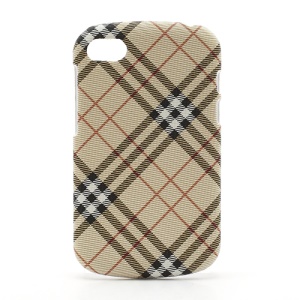 Plaid Leather Skin Plastic Case Cover for BlackBerry Q10 - Beige