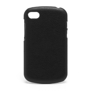Litchi Leather Skin Textured Plastic Case Cover for BlackBerry Q10 - Black