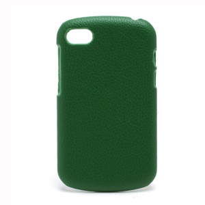 Litchi Leather Skin Textured Plastic Case Cover for BlackBerry Q10 - Green