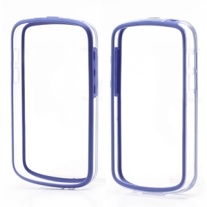 BlackBerry Q10 TPU &amp; Plastic Hybrid Backless Bumper Frame Cases - Transparent / Dark Blue