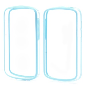 BlackBerry Q10 TPU &amp; Plastic Hybrid Backless Bumper Frame Shell Case - Transparent / Baby Blue
