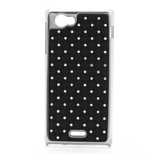 Electroplating Checkered Shiny Rhinestone Case for Sony Xperia J ST26i ST26a - Black