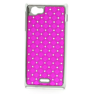 Electroplating Checkered Shiny Rhinestone Case for Sony Xperia J ST26i ST26a - Rose