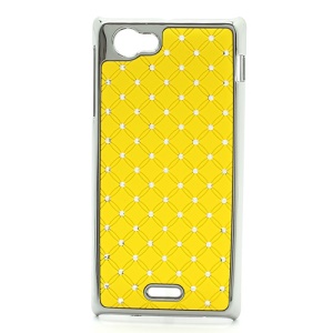 Electroplating Checkered Shiny Rhinestone Case for Sony Xperia J ST26i ST26a - Yellow