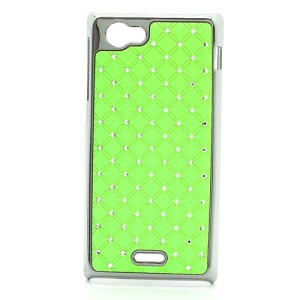 Electroplating Checkered Shiny Rhinestone Case for Sony Xperia J ST26i ST26a - Green