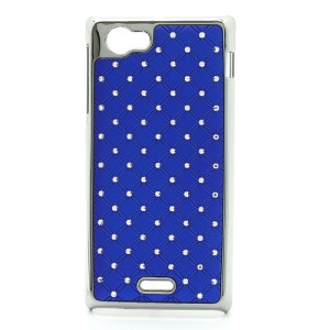 Electroplating Checkered Shiny Rhinestone Case for Sony Xperia J ST26i ST26a - Dark Blue