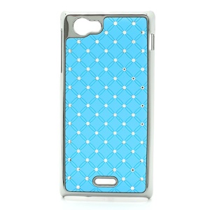 Electroplating Checkered Shiny Rhinestone Case for Sony Xperia J ST26i ST26a - Baby Blue
