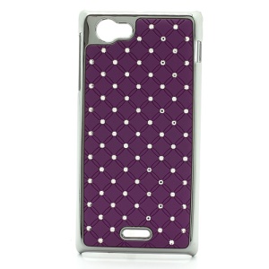 Electroplating Checkered Shiny Rhinestone Case for Sony Xperia J ST26i ST26a - Purple