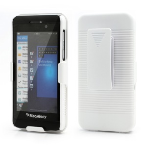 Multifunctional Slide BlackBerry Z10 Plastic Case Cover w/ Swivel Belt Clip Stand - White
