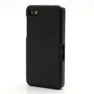 Litchi Leather Coated Shield Hard Case Cover for BlackBerry Z10 BB 10 - Black