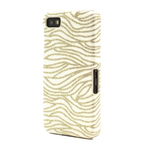 Bling Flashing Powder Zebra Stripe Hard Cover for BlackBerry Z10 BB 10 - Gold / Beige
