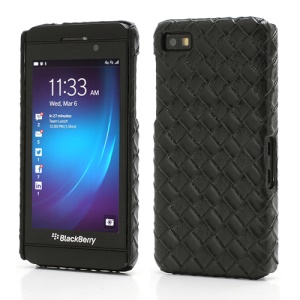 Woven Pattern Leather Coated Hard Plastic Case for BlackBerry Z10 BB 10 - Black