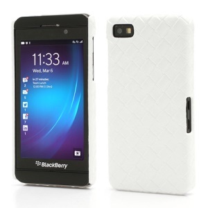 Woven Pattern Leather Coated Hard Plastic Case for BlackBerry Z10 BB 10 - White