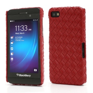 Woven Pattern Leather Coated Hard Plastic Case for BlackBerry Z10 BB 10 - Red