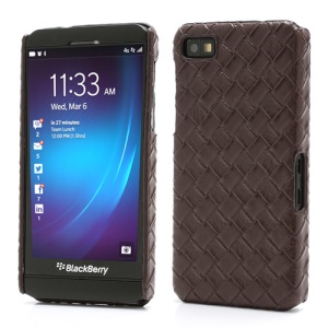 Woven Pattern Leather Coated Hard Plastic Case for BlackBerry Z10 BB 10 - Brown
