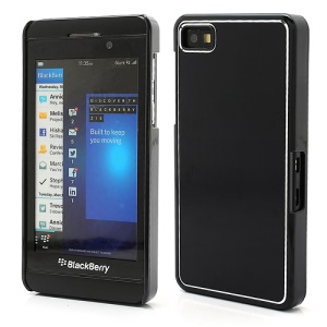 Vertical Brushed Aluminum Skin Plastic Hard Case Sheild for BlackBerry Z10 BB 10 - Black