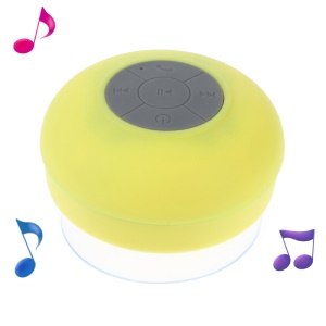 Mini Portable Waterproof Bluetooth Speaker with Suction Cup + Controls & Microphone - Yellow