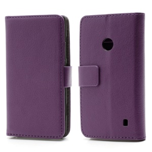 Folio Leather Wallet Case Cover Stand for Nokia Lumia 520 - Purple