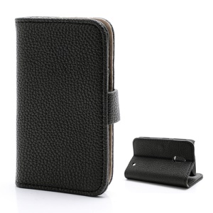 Litchi Textured Folio Wallet Leather Stand Case for Nokia Lumia 620 - Black