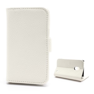 Litchi Textured Folio Wallet Leather Stand Case for Nokia Lumia 620 - White