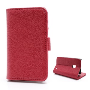 Litchi Textured Folio Wallet Leather Stand Case for Nokia Lumia 620 - Red
