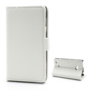 Lychee Grain Card Slot Wallet Leather Case w/ Stand for Nokia Lumia 720 - White