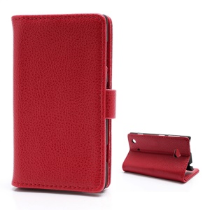 Lychee Grain Card Slot Wallet Leather Case w/ Stand for Nokia Lumia 720 - Red