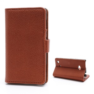 Lychee Grain Card Slot Wallet Leather Case w/ Stand for Nokia Lumia 720 - Brown