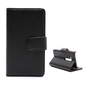 Lychee Leather Card Wallet Case Stand for Nokia Lumia 810 - Brown / Black