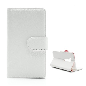 Lychee Leather Card Wallet Case Stand for Nokia Lumia 810 - Red / White