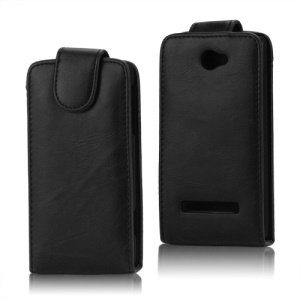 Glossy Leather Vertical Flip Case for HTC Windows Phone 8S - Black
