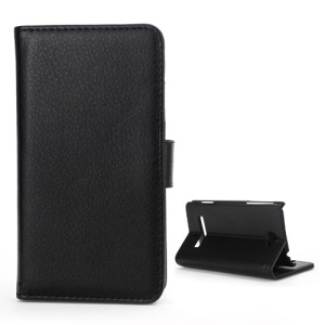Litchi Leather Wallet Case Stand for HTC Windows Phone 8S - Black