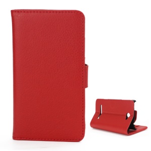 Litchi Leather Wallet Case Stand for HTC Windows Phone 8S - Red