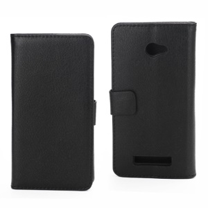 Lychee Leather Wallet Stand Cover Case for HTC Windows Phone 8X - Black