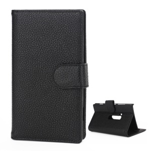 Litchi Leather Wallet Case Stand Cover for Nokia Lumia 920 - Black