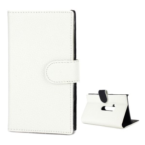 Litchi Leather Wallet Case Stand Cover for Nokia Lumia 920 - White