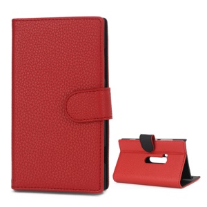 Litchi Leather Wallet Case Stand Cover for Nokia Lumia 920 - Red