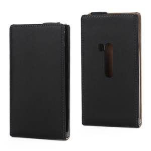 Genuine Split Leather Magnetic Flip Case Cover for Nokia Lumia 920 - Black