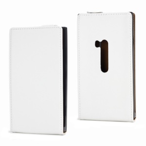 Genuine Split Leather Magnetic Flip Case Cover for Nokia Lumia 920 - White