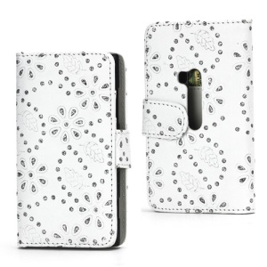 Glittery Powder Flower Leather Wallet Case Cover for Nokia Lumia 920 - White