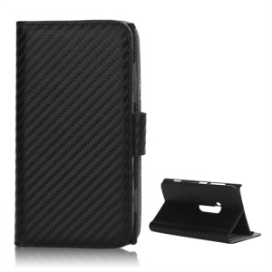 Carbon Fiber Wallet Style Leather Stand Case for Nokia Lumia 920 - Black