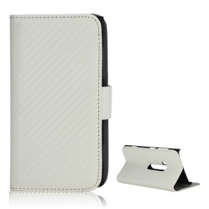 Carbon Fiber Wallet Style Leather Stand Case for Nokia Lumia 920 - White