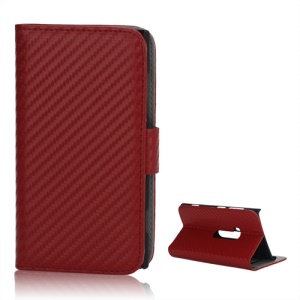 Carbon Fiber Wallet Style Leather Stand Case for Nokia Lumia 920 - Red