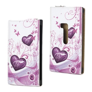 Premium Two Hearts and Butterflies Flip Leather Case for Nokia Lumia 920